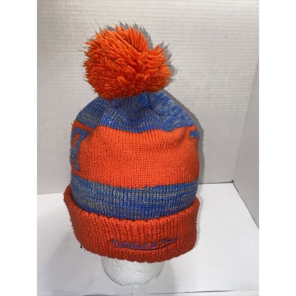 MITCHELL & NESS OKC OKLAHOMA CITY THUNDER BASKETBALL BEANIE CAP ORANGE BLUE - Picture 5 of 8